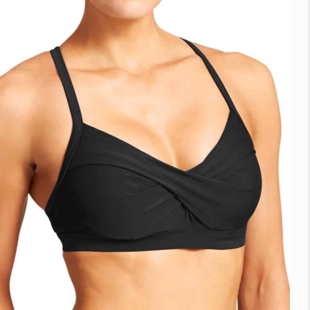 Athleta Twister Bikini Top Twist Front Cross Straps Underwire Black 34B/C